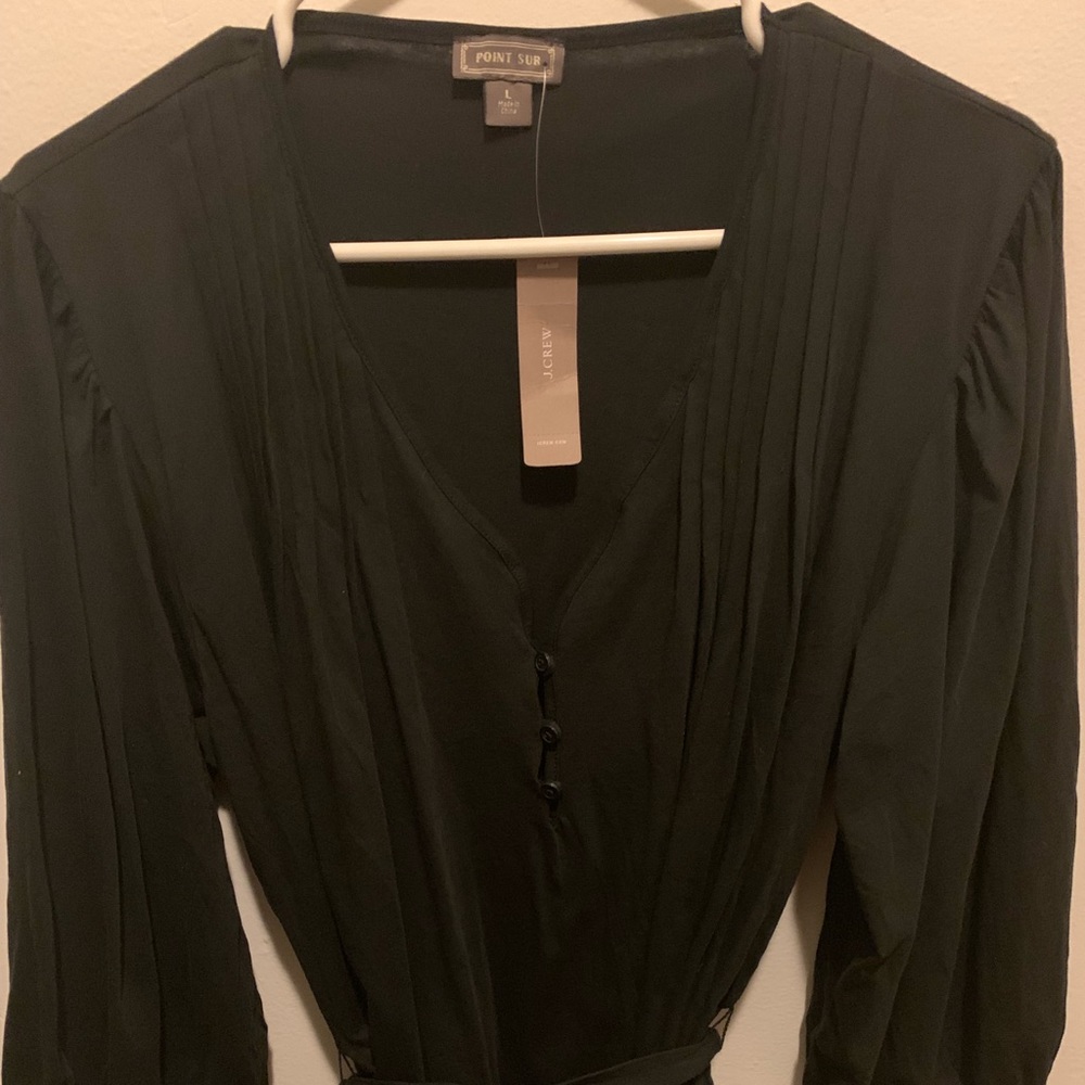 J. Crew Point Sur Black Tie Waist Top, L